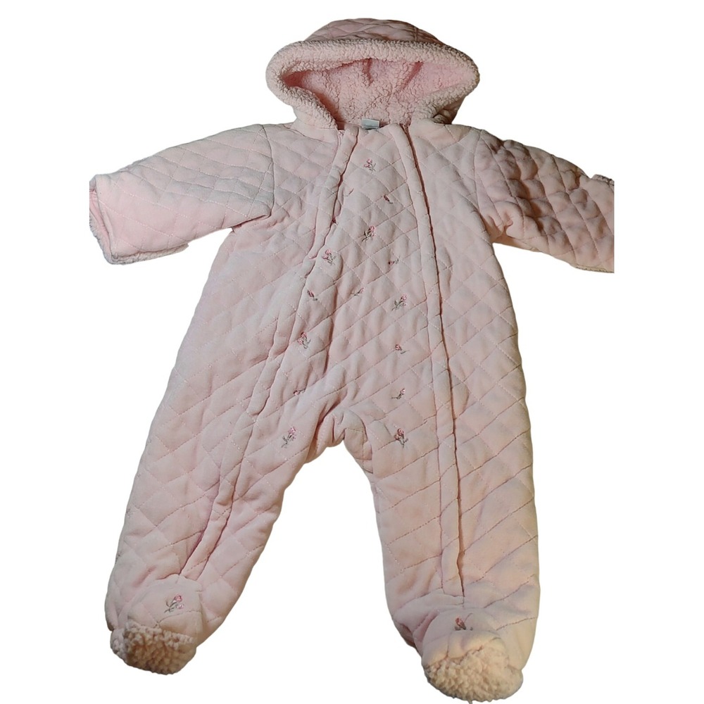 Little‎ Me Snowsuit Pink Everyday Baby Quilted Embroidery Floral Six to Nine Mo